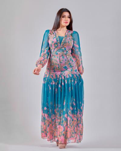 فستان مشجر طويل مشجر بتصميم راقٍ