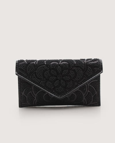 شنطة سهرة نسائية فخمة بتصميم مزخرف لون اسود