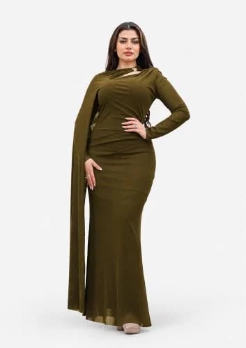 Elegant long evening dress in olive green