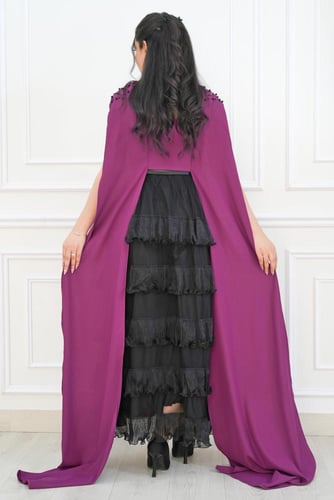 فستان سهرة طويل قماش كريب مع وشاح