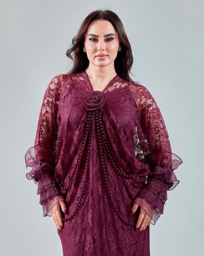 جلابية العيد دانتيل مزينة باللؤلؤ بتصميم فاخر