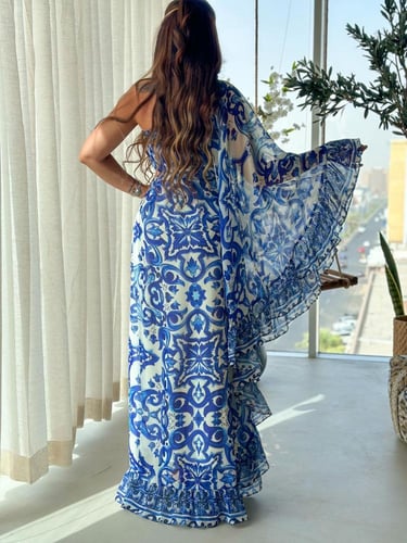 جلابية مشجر قصه اوف شولدر على زم في الاطراف