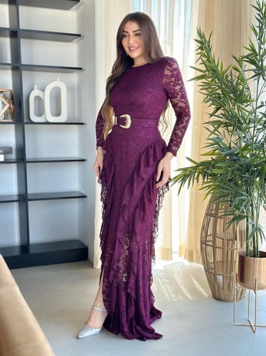 فستان سهرة طويل دانتيل درابية ماسك على الجسم باكما...