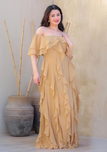 فستان ناعم شيفون أنيق بتصميم أوف شولدر