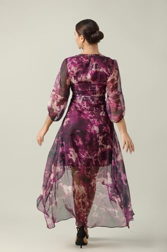 فستان شيفون ميدي مشجر قماش شيفون