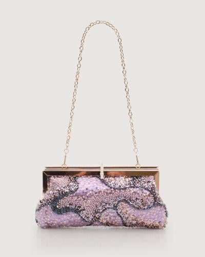 شنطة سهرة نسائية قماش مزينة بالترتر لون وردي