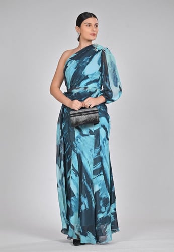 طقم بلوزة وتنورة شيفون مشجر