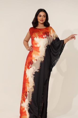 جلابية نسائي بالون متداخلة مموجة قماش حرير طايح