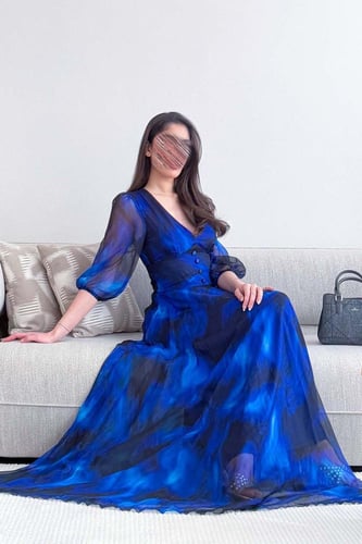 فستان طويل شيفون كحلي