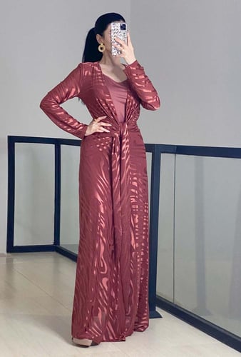 فستان سهرة طويل قماش شيفون استرتش بريطة بالخصر