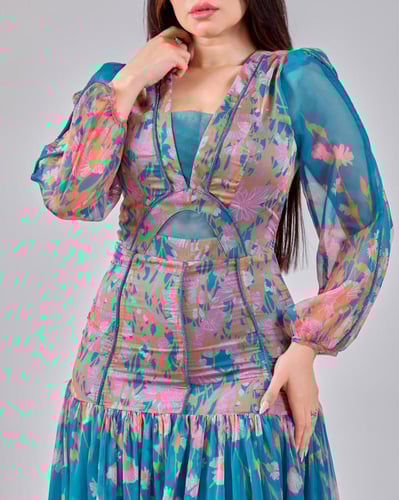 فستان مشجر طويل مشجر بتصميم راقٍ