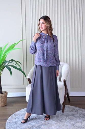 بلوزة شيفون اكمام طويله بالوان متداخلة على لول في...