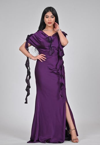 فستان سهرة طويل كريب اوف شولدر