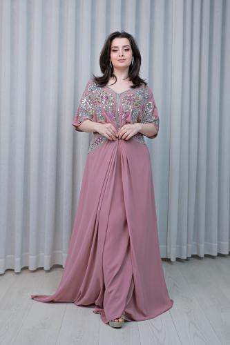 جلابية سهرة زهري شيفون مزينة بشك وترتر يدوي