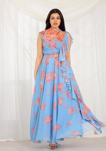 فستان مشجر بنقشة زهور مع تصميم ناعم