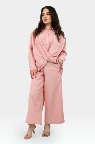 طقم قطعتين بنطلون وبلوزة لون زهري