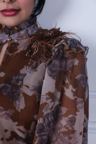 فستان مشجر شيفون لون بني