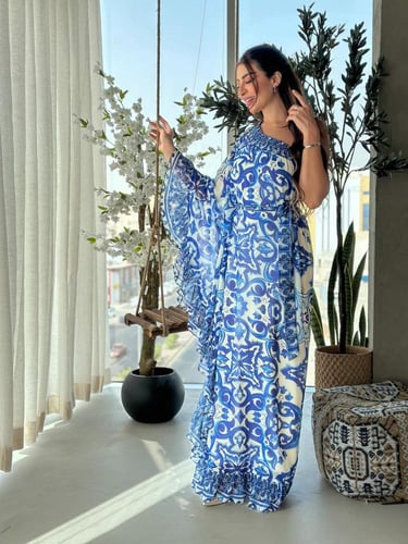 جلابية مشجر قصه اوف شولدر على زم في الاطراف