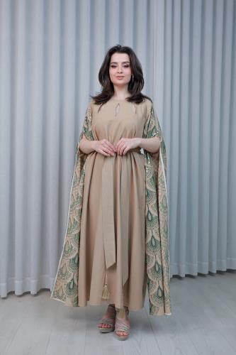 جلابية كويتية لون ذهبي باكمام طويلة