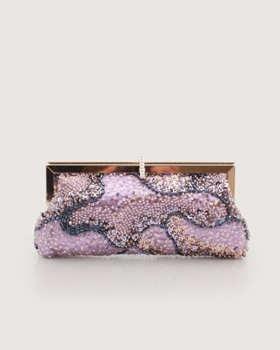 شنطة سهرة نسائية قماش مزينة بالترتر لون وردي