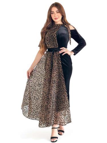فستان سهرة مخمل بطبعات اورجانزا تايجر وتصميم كتف م...