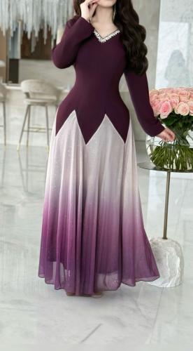 فستان كريب طويل مزين بالكريستال