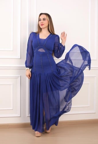 فستان سهرة شيفون حرير مع خطوط كرستال وقصة كسرات من...