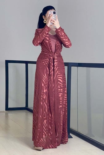 فستان سهرة طويل قماش شيفون استرتش بريطة بالخصر