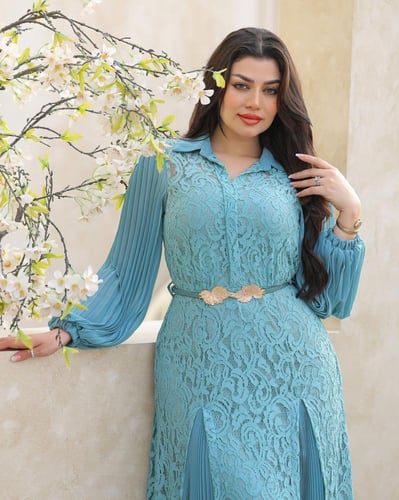فستان نسائي دانتيل طويل بأكمام شيفون وتصميم فاخر