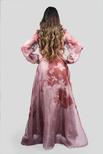 فستان شيفون مشجر طويل بورود ثلاثية الابعاد