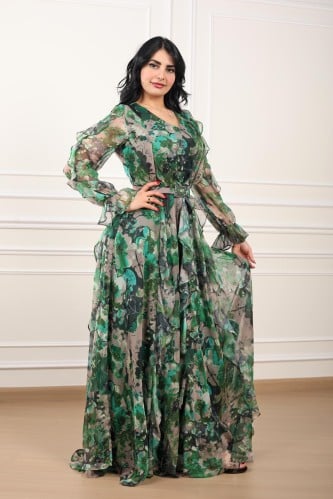 فستان طويل مشجر اخضر