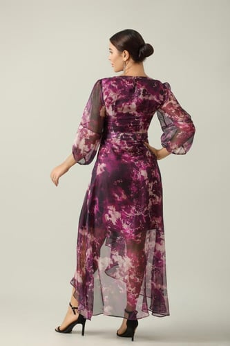 فستان شيفون ميدي مشجر قماش شيفون