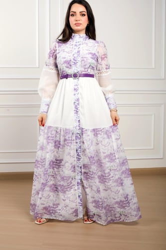 فستان مشجر اخضر اوف شولدر