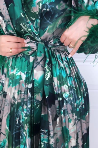 فستان لف مشجر اخضر ميدي