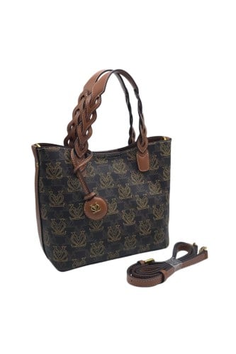 شنطة يد نسائية فاخرة متوسطة الحجم لون عودي