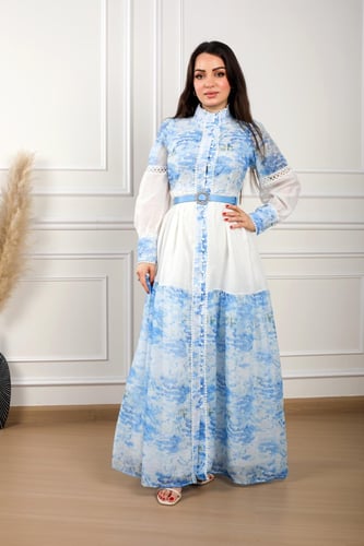 فستان مشجر اخضر اوف شولدر