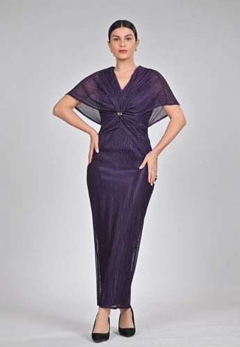 فستان ناعم طويل لون موف قماش جازار مكسر بطريقة خاص...