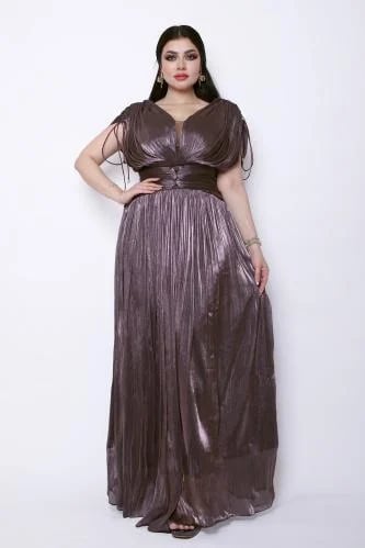 Organza evening dress with draping and wide sleeves
