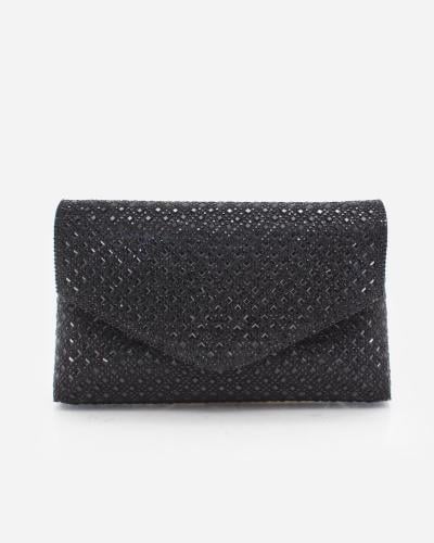 Women's black evening bag studded with rhinestones