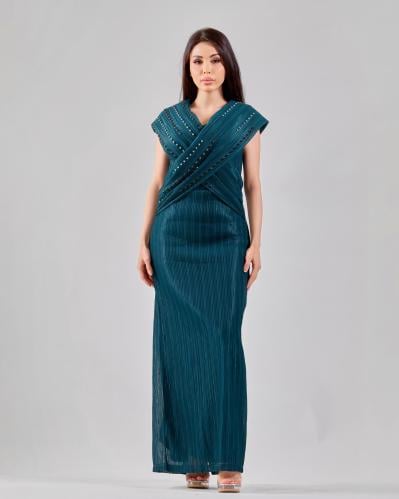 فستان سهرة بقصة لف مزين بالكريستال