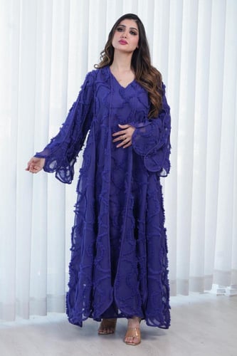 جلابية كويتية واسعة لون موف مزين بورد ثلاثي الابعا...