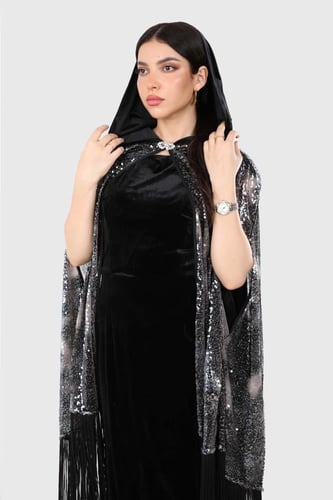 قفطان سهرة مخمل مع وشاح ترتر ومن الاسفل هدب