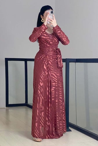 فستان سهرة طويل قماش شيفون استرتش بريطة بالخصر