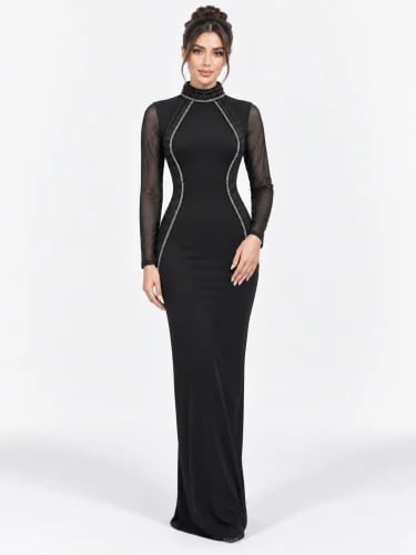 فستان سهرة طويل أسود استرتش