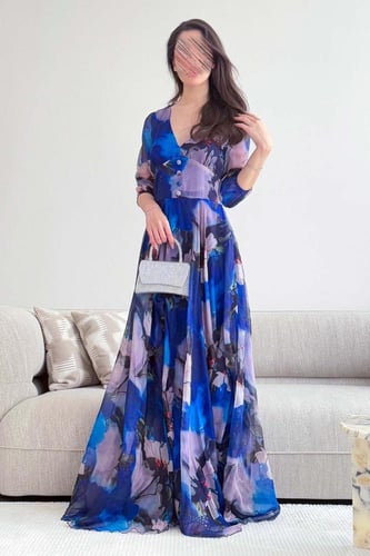 فستان شيفون مشجر كحلي