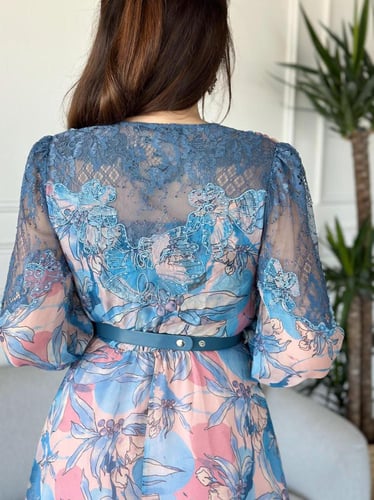 فستان طويل لف قماش شيفون مشجر اكمام طويله وبالكتف...