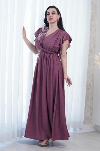 فستان ناعم لون زهري اكمام قصيرة