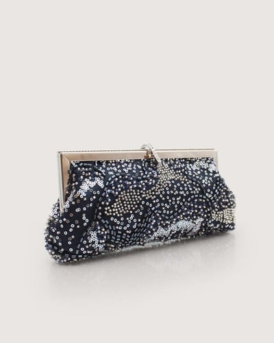 شنطة سهرة نسائية قماش مزينة بالترتر لون كحلي