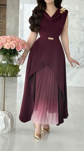 فستان سهرة بقصة كلوش مزدوجة وتفاصيل أنيقة