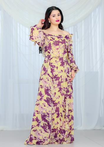 فستان مشجر شيفون بقصة أوف شولدر